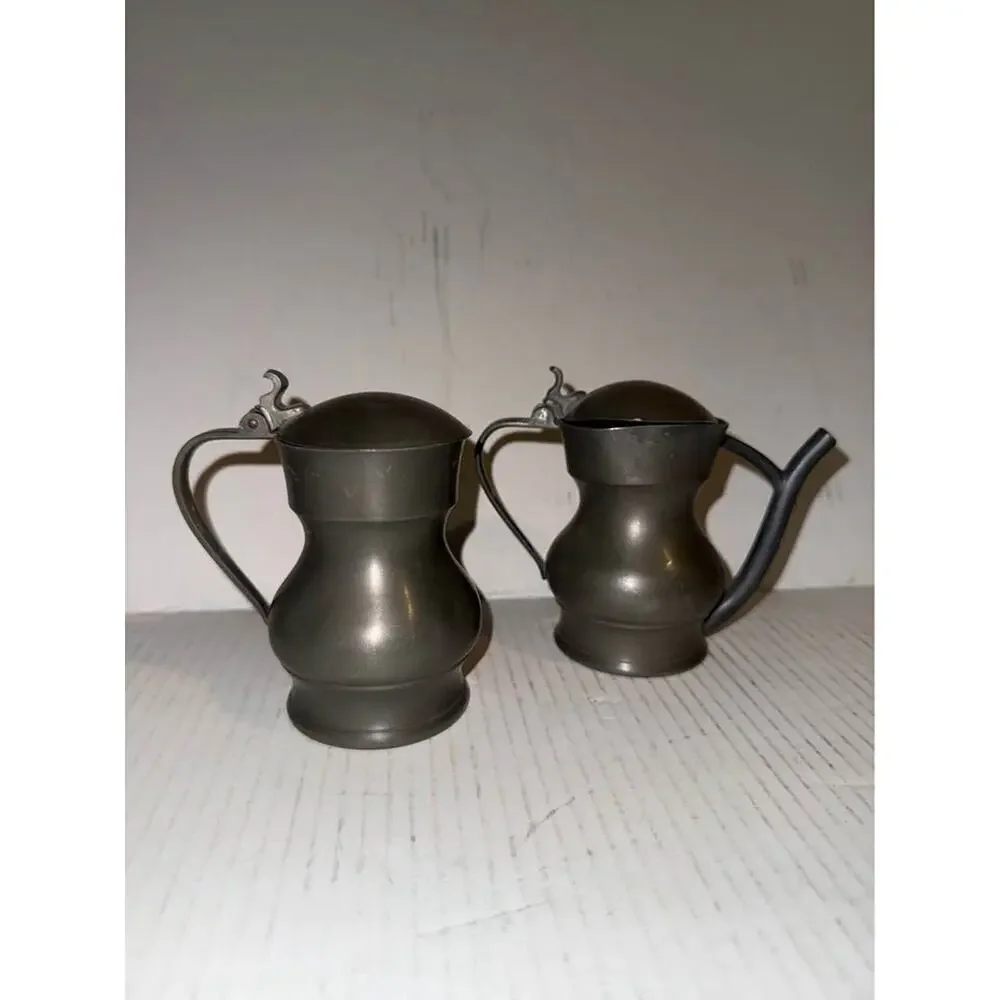 Vintage Metawa Holland Real Pewter Lidded Creamer and Pitcher Set